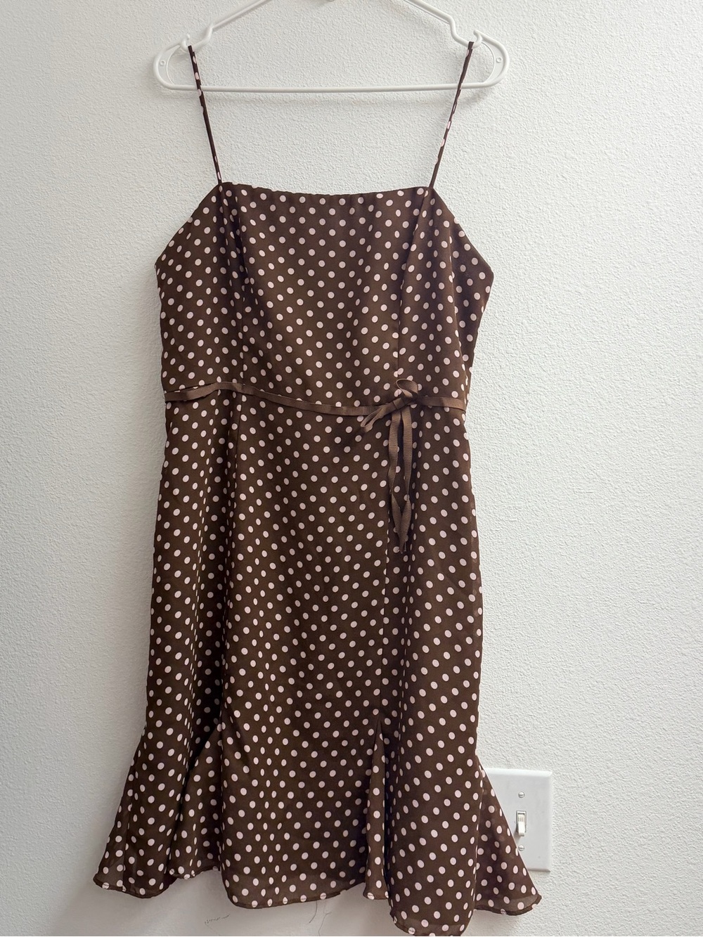 CDC Petite vintage brown Polka Dot Spaghetti-Strap midi Dress women’s size 12